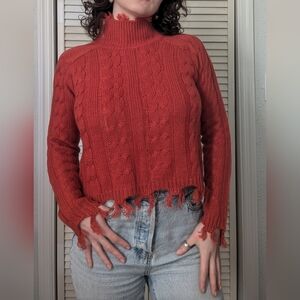 Orange Mock Kneck Knit Sweater
